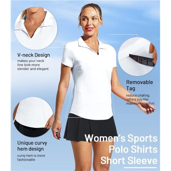 Women's Golf Polo Shirts Collared V Neck Short Sleeve Tennis Shirt, Dry Fit - Picture 3 of 6